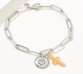 Or Paz Sterling Silver Paperclip Chain Cross Charm Bracelet, Small